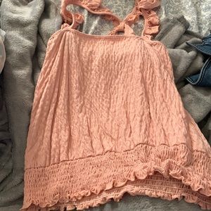 Pink tank top, cute ruffle straps, size L